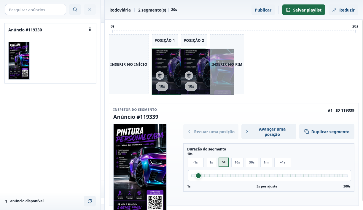 Linha do tempo de uma playlist na plataforma PixPOOL
